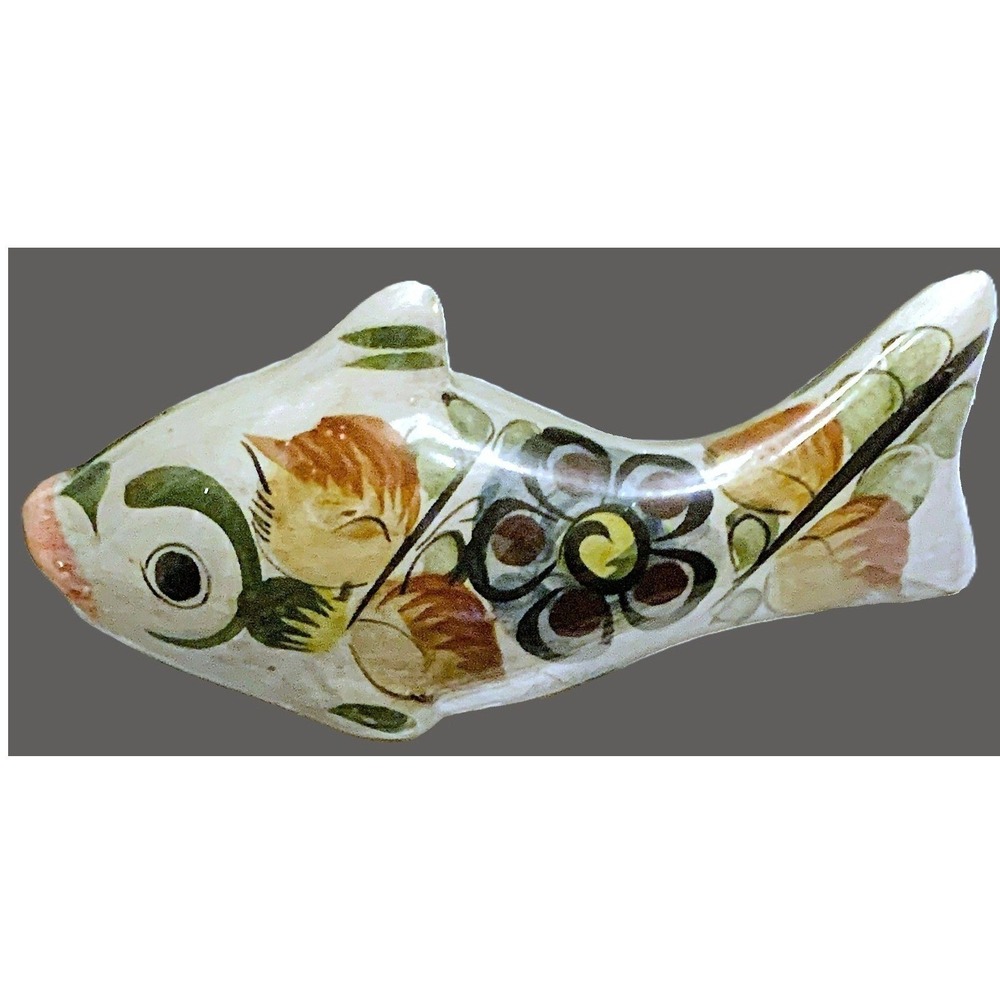 Vtg Tonala Fish Hand Painted Mexican Mexico Folk Art Pottery, 2 Sided 7.75"x3.5"